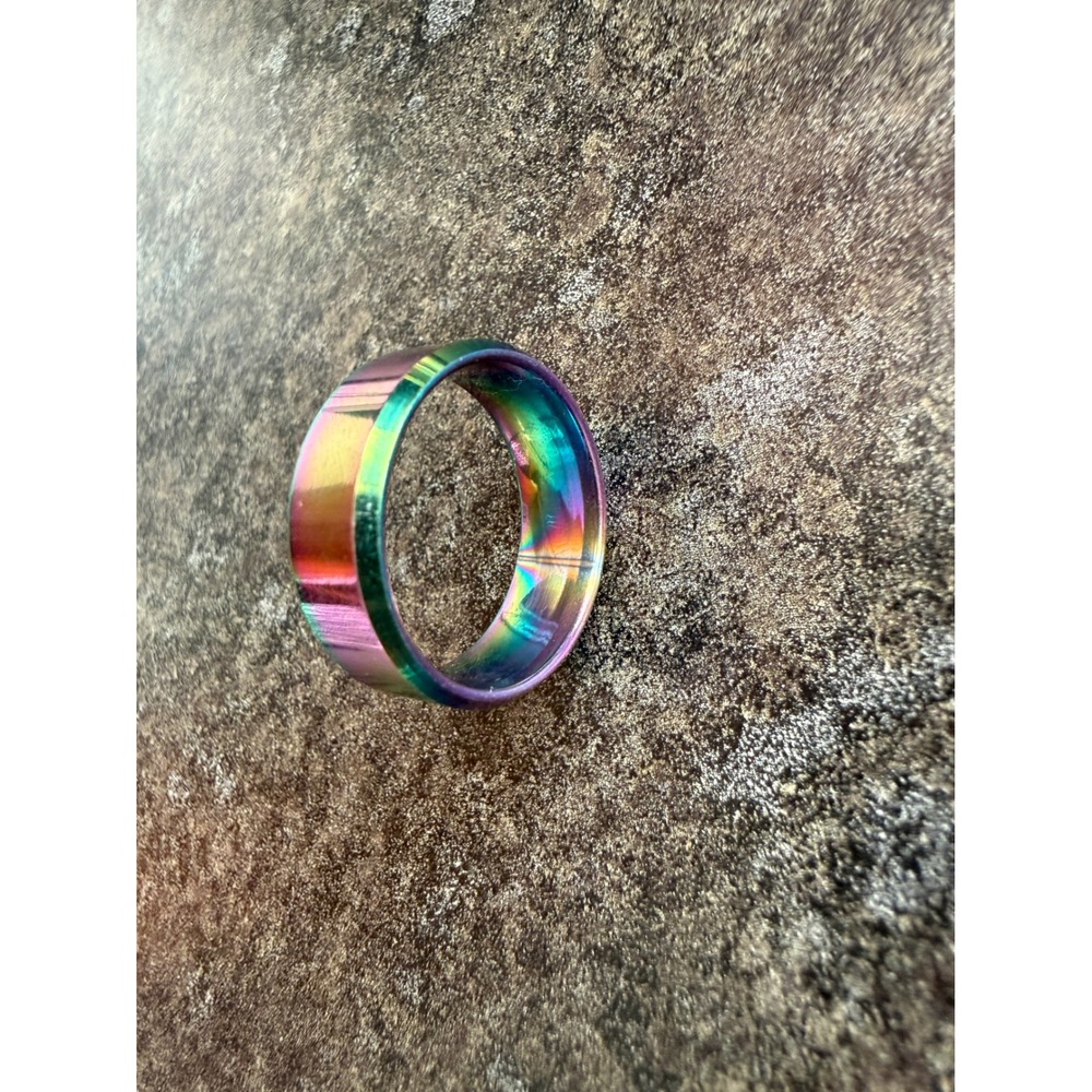 Rainbow Iridescent Titanium Band Ring‎ Oil Slick Multicolor Minimalist Size 9